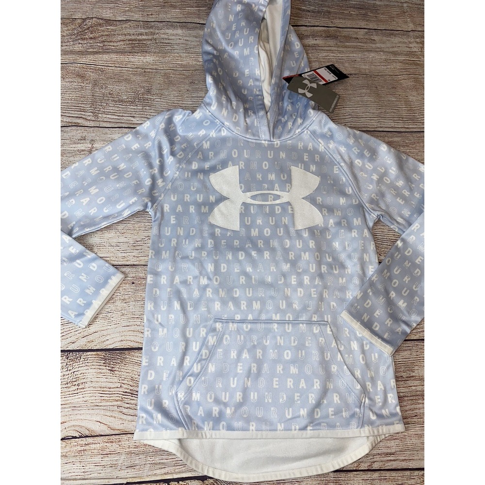 Under Armour Youth XS (7) Light Blue Wordmark Hoodie Hooded Sweatshirt NEW